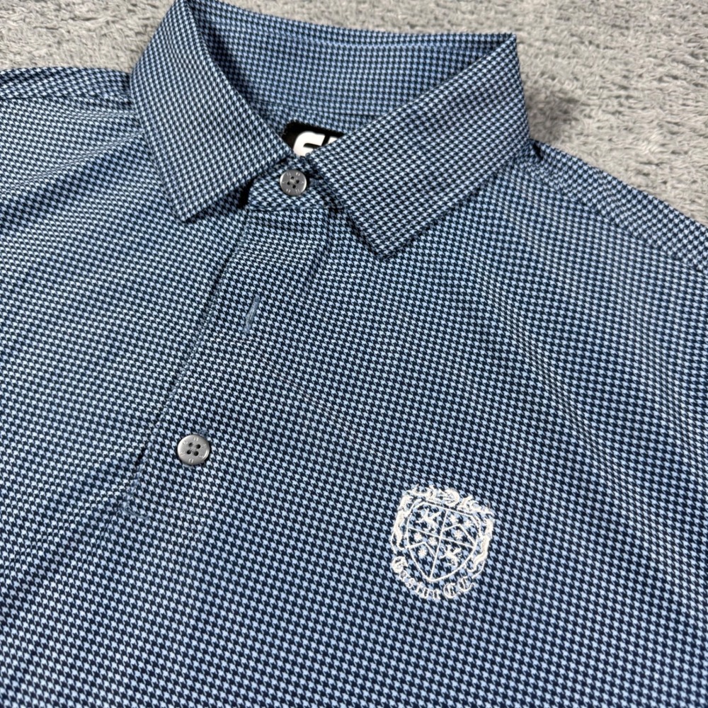 FootJoy Performance Polo Shirt Mens Medium Blue Houndstooth Short Sleeve Golf